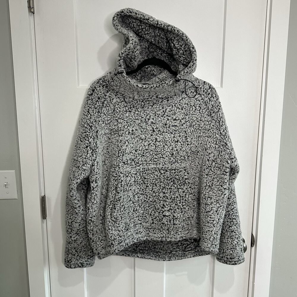 Victoria's Secret PINK Sherpa Funnel Neck Pullover Hoodie Gray/Black Sz L Cozy